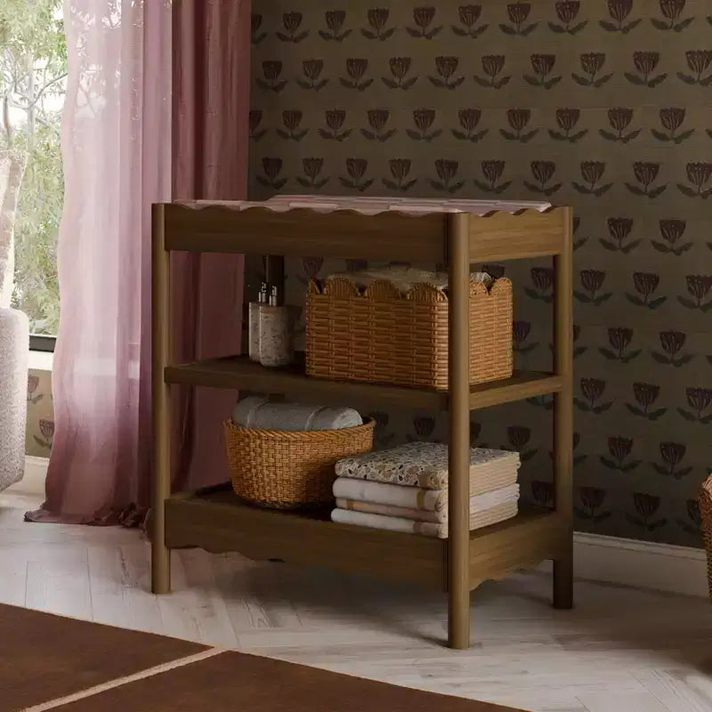 Fasciatoio con 2 Ripiani – Blu Caletta / Miele / Verde Salvia Chiaro / Noce Naturale / Giallo Pallido / Bianco | Stile Onda Arrotondata | 1 Bambino
