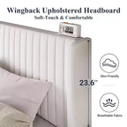 Letto imbottito in velluto con testiera ad ali, nero/bianco/blu – Matrimoniale / Queen / King, 1–2 persone, non necessita di rete a molle