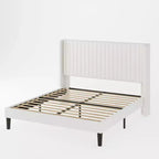 Letto imbottito in velluto con testiera ad ali, nero/bianco/blu – Matrimoniale / Queen / King, 1–2 persone, non necessita di rete a molle