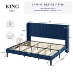 Letto imbottito in velluto con testiera ad ali, nero/bianco/blu – Matrimoniale / Queen / King, 1–2 persone, non necessita di rete a molle