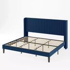 Letto imbottito in velluto con testiera ad ali, nero/bianco/blu – Matrimoniale / Queen / King, 1–2 persone, non necessita di rete a molle