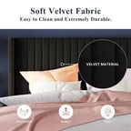 Letto imbottito in velluto con testiera ad ali, nero/bianco/blu – Matrimoniale / Queen / King, 1–2 persone, non necessita di rete a molle