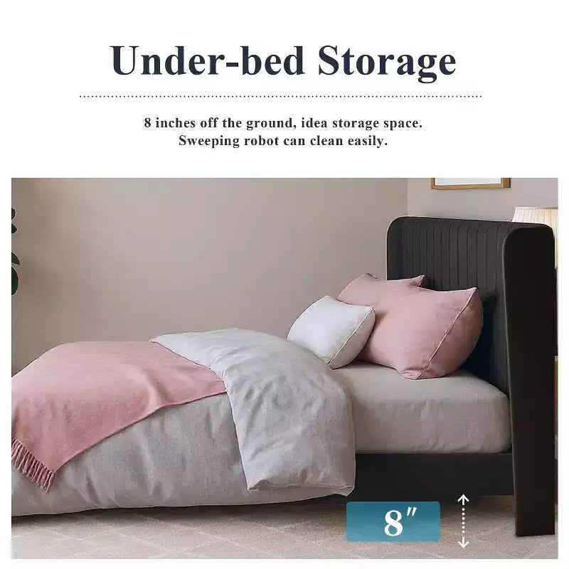 Letto imbottito in velluto con testiera ad ali, nero/bianco/blu – Matrimoniale / Queen / King, 1–2 persone, non necessita di rete a molle
