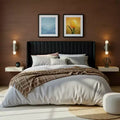 Letto imbottito in velluto con testiera ad ali, nero/bianco/blu – Matrimoniale / Queen / King, 1–2 persone, non necessita di rete a molle