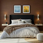 Letto imbottito in velluto con testiera ad ali, nero/bianco/blu – Matrimoniale / Queen / King, 1–2 persone, non necessita di rete a molle