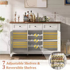 Credenza bianca a 2 ante con 3 cassetti e portabottiglie reversibile