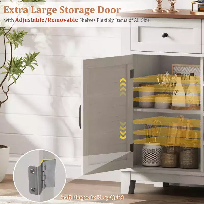 Credenza bianca a 2 ante con 3 cassetti e portabottiglie reversibile