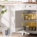 Credenza bianca a 2 ante con 3 cassetti e portabottiglie reversibile