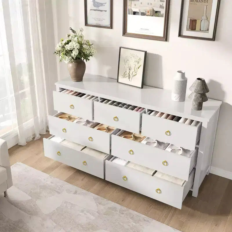 Cassettiera bianca a 7 cassetti, 137 cm L – Contenitore per 1-2 persone