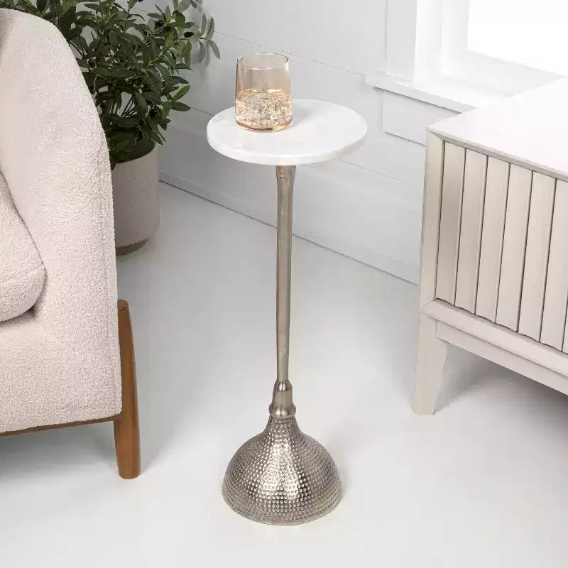 Tavolino rotondo con piedistallo, top in marmo, colore nero/oro/nichel, 1 pezzo