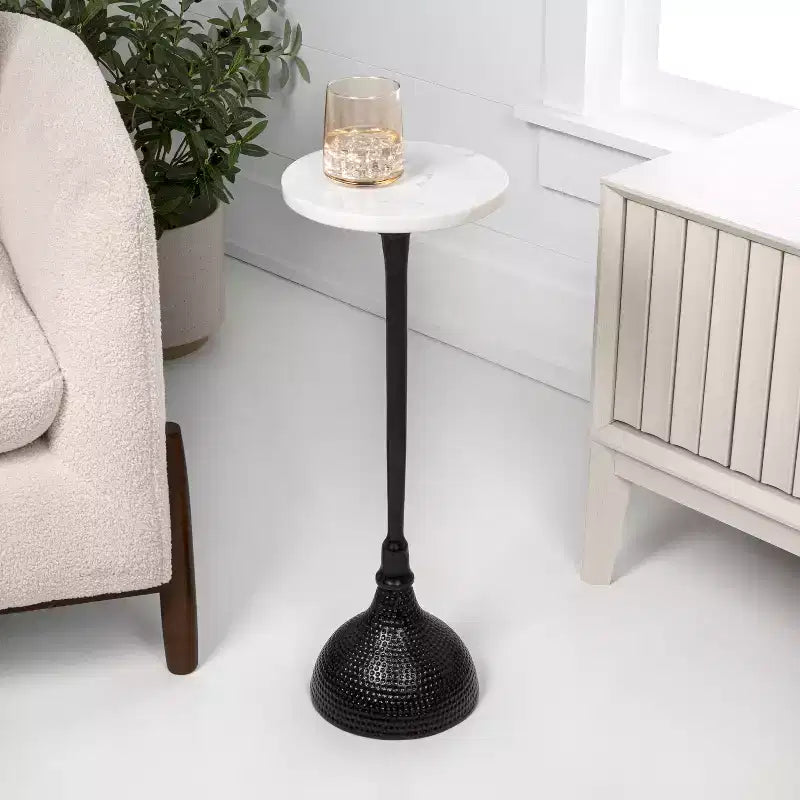 Tavolino rotondo con piedistallo, top in marmo, colore nero/oro/nichel, 1 pezzo