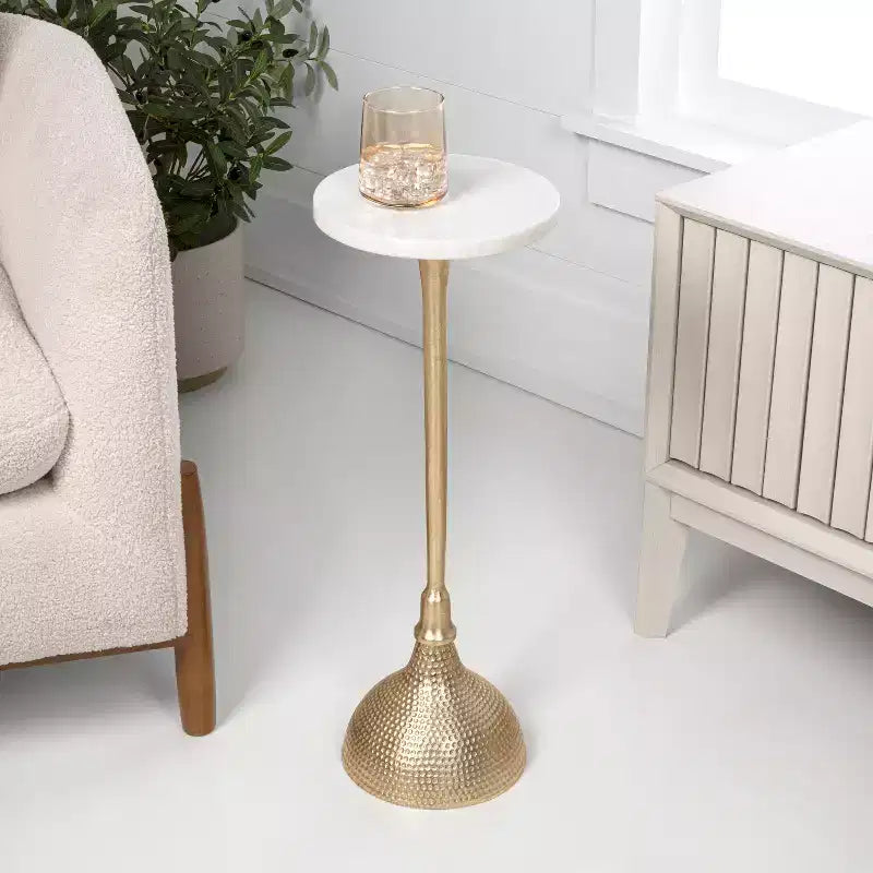 Tavolino rotondo con piedistallo, top in marmo, colore nero/oro/nichel, 1 pezzo