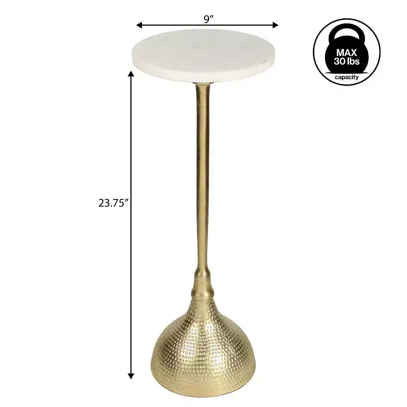 Tavolino rotondo con piedistallo, top in marmo, colore nero/oro/nichel, 1 pezzo