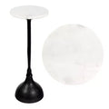 JONATHAN Y Ava 23.75 Art Deco Contemporary Metal Pedestal Drink Table & Decorative End Table with White Marble Round Top & Hammered Base