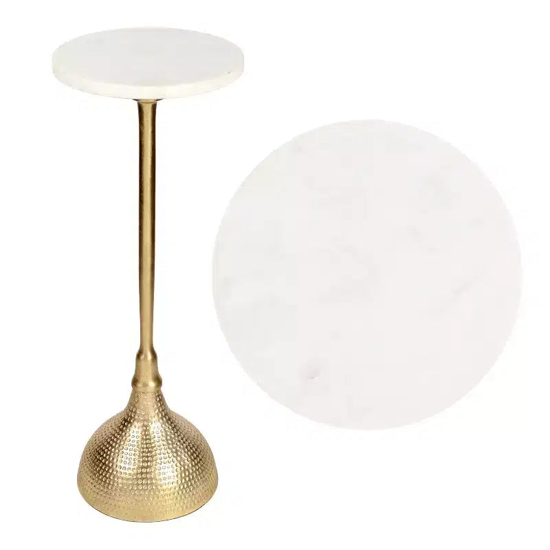 Tavolino rotondo con piedistallo, top in marmo, colore nero/oro/nichel, 1 pezzo