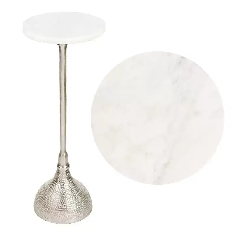 Tavolino rotondo con piedistallo, top in marmo, colore nero/oro/nichel, 1 pezzo