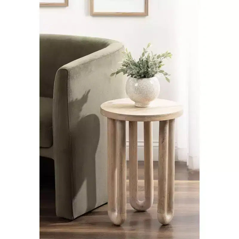 Tavolino rotondo nero/naturale in legno, gambe treppiede, 1 posto