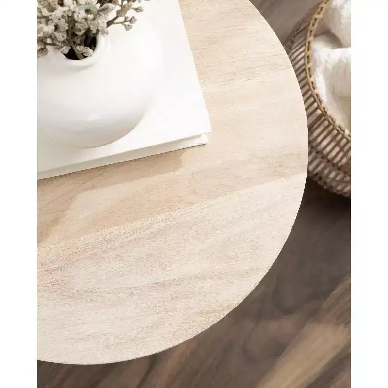 Tavolino rotondo nero/naturale in legno, gambe treppiede, 1 posto