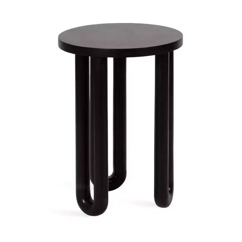 Tavolino rotondo nero/naturale in legno, gambe treppiede, 1 posto