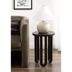 Tavolino rotondo nero/naturale in legno, gambe treppiede, 1 posto