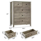 Cassettiera a 5 cassetti, finitura venatura legno, stile a scanalature – Giallo Mandorla / Rovere Scuro / Avorio Chiaro / Bianco, Monouso