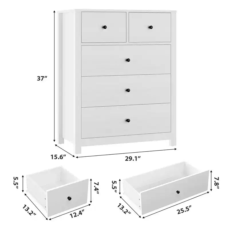 Cassettiera a 5 cassetti, finitura venatura legno, stile a scanalature – Giallo Mandorla / Rovere Scuro / Avorio Chiaro / Bianco, Monouso