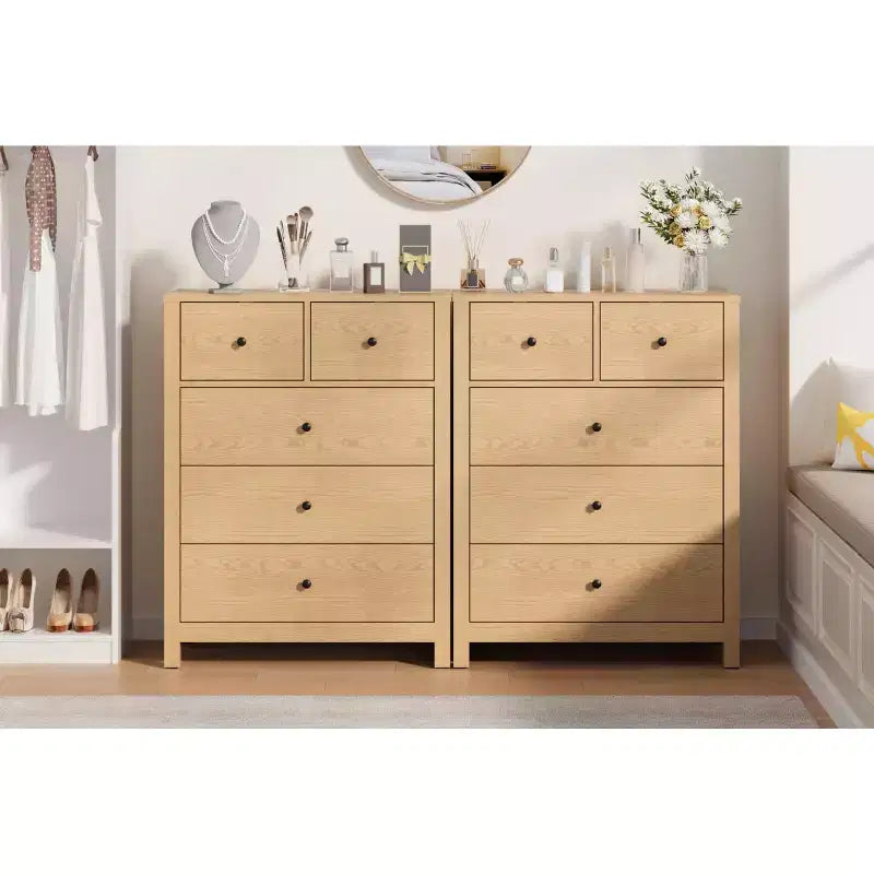Cassettiera a 5 cassetti, finitura venatura legno, stile a scanalature – Giallo Mandorla / Rovere Scuro / Avorio Chiaro / Bianco, Monouso