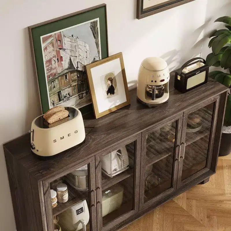 Pensile da cucina marrone/bianco con ante in vetro – 4 ripiani, montaggio in 2 persone
