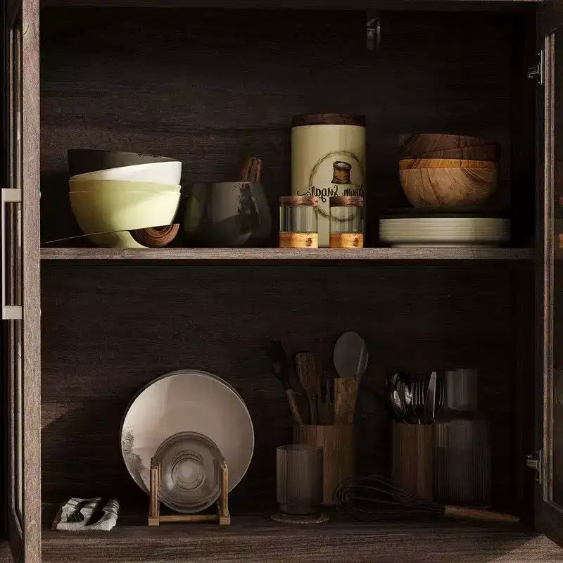 Pensile da cucina marrone/bianco con ante in vetro – 4 ripiani, montaggio in 2 persone