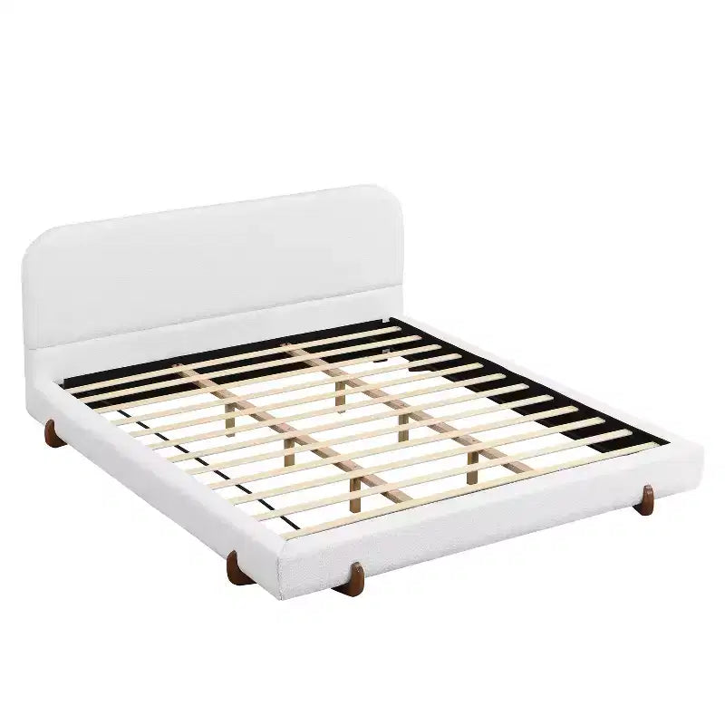 Telaio letto imbottito rosa/bianco in ciniglia – King/California King, adatto per 2 persone