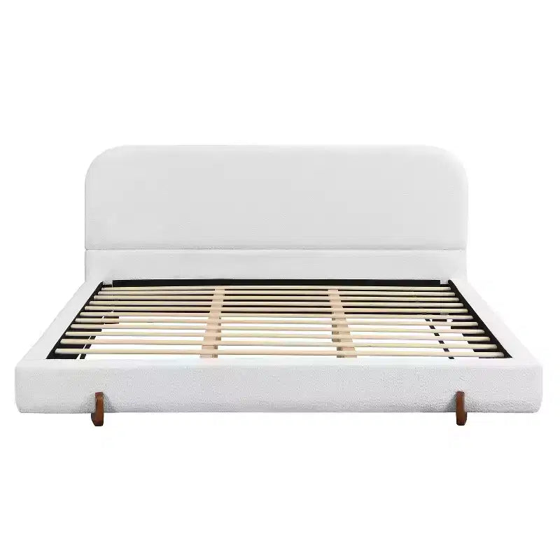 Telaio letto imbottito rosa/bianco in ciniglia – King/California King, adatto per 2 persone
