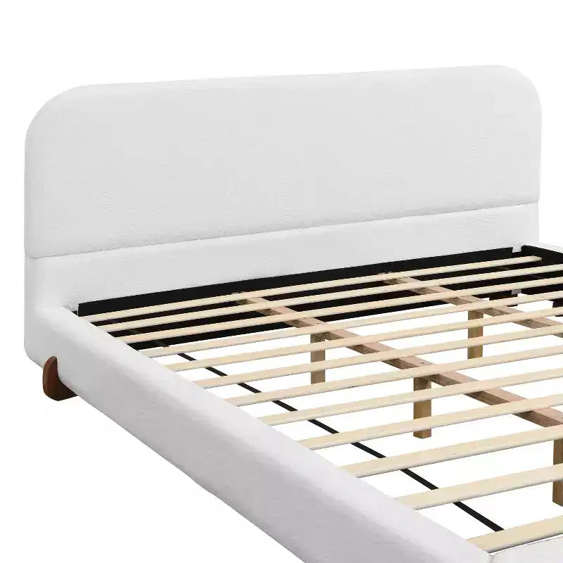 Telaio letto imbottito rosa/bianco in ciniglia – King/California King, adatto per 2 persone