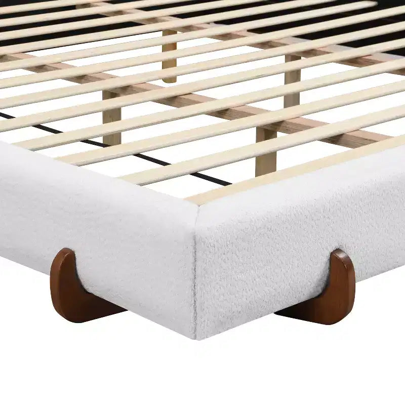Telaio letto imbottito rosa/bianco in ciniglia – King/California King, adatto per 2 persone