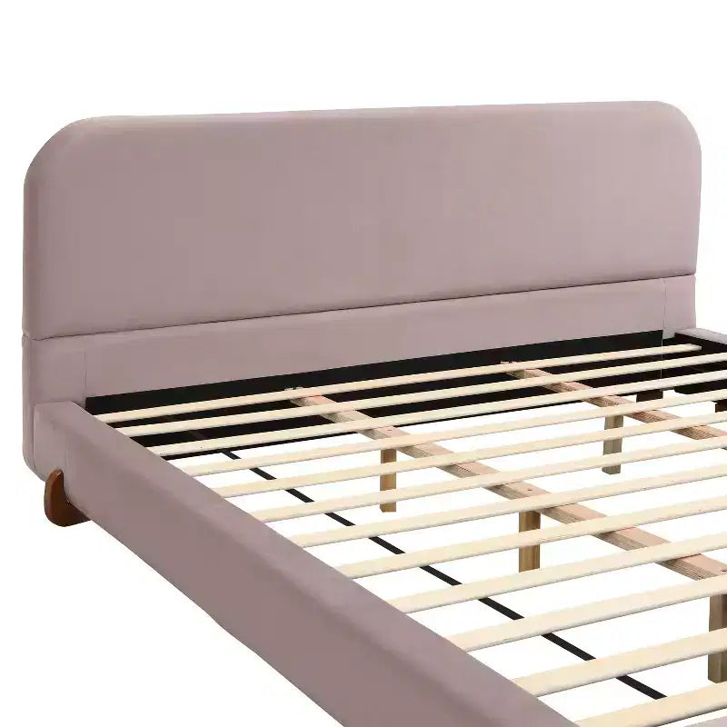 Telaio letto imbottito rosa/bianco in ciniglia – King/California King, adatto per 2 persone