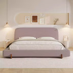 California King Upholstered Bed Frame, Elegant Chenille Fabric Platform Bed with Solid Rubber Wood Legs - ModernLuxe