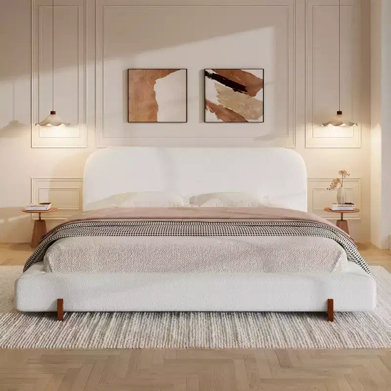 Telaio letto imbottito rosa/bianco in ciniglia – King/California King, adatto per 2 persone