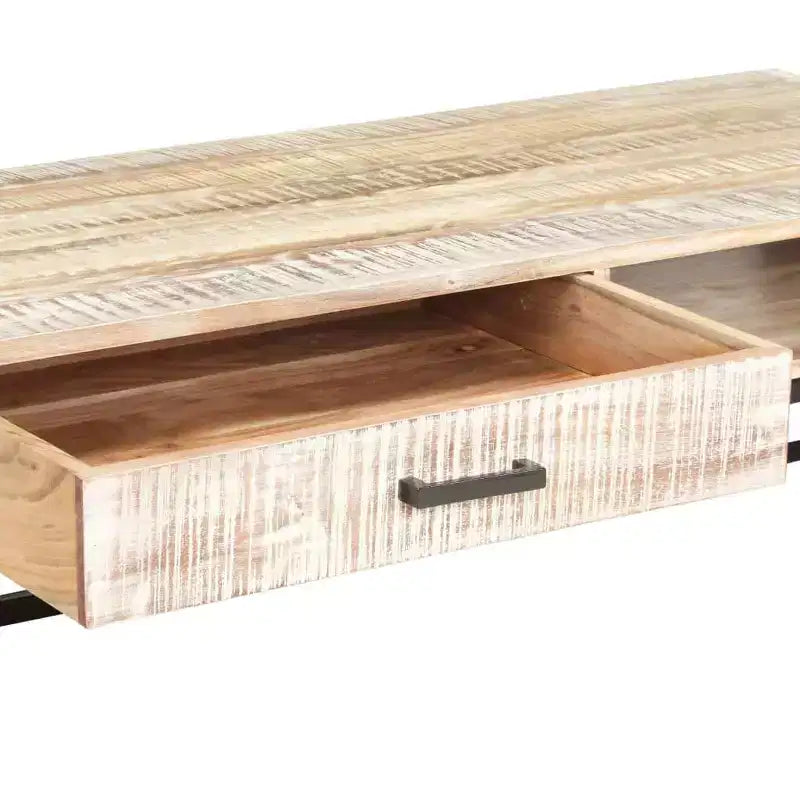 Tavolino da Caffè Rettangolare Bianco e Nero per 1, Legno di Acacia e Struttura in Acciaio