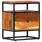 Comodino Marrone in Legno Riciclato con Struttura in Acciaio, 1 Persona, 1 Cassetto e Ripiano Aperto