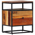 Comodino Marrone in Legno Riciclato con Struttura in Acciaio, 1 Persona, 1 Cassetto e Ripiano Aperto