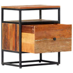 Comodino Marrone in Legno Riciclato con Struttura in Acciaio, 1 Persona, 1 Cassetto e Ripiano Aperto