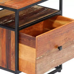 Comodino Marrone in Legno Riciclato con Struttura in Acciaio, 1 Persona, 1 Cassetto e Ripiano Aperto