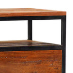 Comodino Marrone in Legno Riciclato con Struttura in Acciaio, 1 Persona, 1 Cassetto e Ripiano Aperto