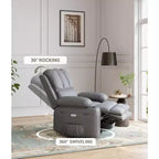 Poltrona Reclinabile Elettrica in Ecopelle, Girevole a Dondolo con Riscaldamento e Massaggio, Posto Singolo (Beige/Marrone/Grigio/Marrone Chiaro)