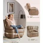 Poltrona Reclinabile Elettrica in Ecopelle, Girevole a Dondolo con Riscaldamento e Massaggio, Posto Singolo (Beige/Marrone/Grigio/Marrone Chiaro)