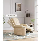 Poltrona Reclinabile Elettrica in Ecopelle, Girevole a Dondolo con Riscaldamento e Massaggio, Posto Singolo (Beige/Marrone/Grigio/Marrone Chiaro)