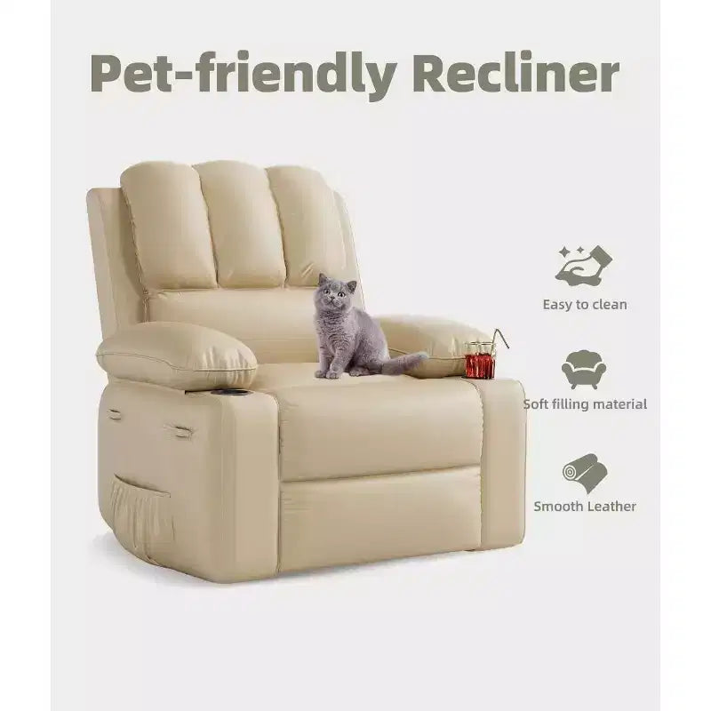 Poltrona Reclinabile Elettrica in Ecopelle, Girevole a Dondolo con Riscaldamento e Massaggio, Posto Singolo (Beige/Marrone/Grigio/Marrone Chiaro)
