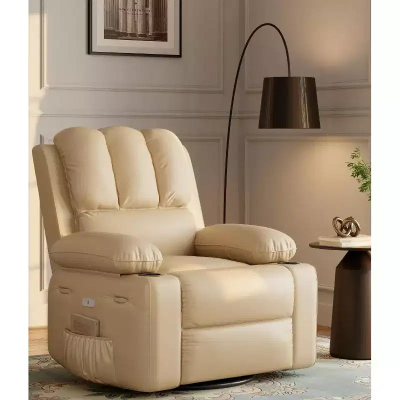 Oversized 360 Power Recliner  Swivel Rocker with Heat & Massage (Faux Leather, for Living Room/Bedroom/Nursery)