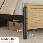 Struttura Letto con Testiera e Pediera in Rattan Naturale Marrone Boho, Matrimoniale/King, 2 Persone