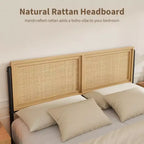 Struttura Letto con Testiera e Pediera in Rattan Naturale Marrone Boho, Matrimoniale/King, 2 Persone