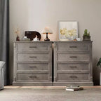 Comò a 4 cassetti – Noce scuro / Grigio lavato, Stile rustico, Utente singolo